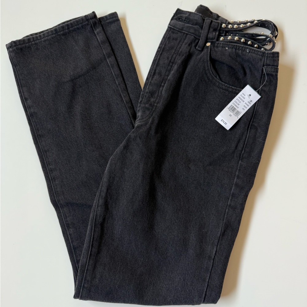 Kendall & Kylie Eco Black Strappy Stud Dad Jeans - SIZE 26